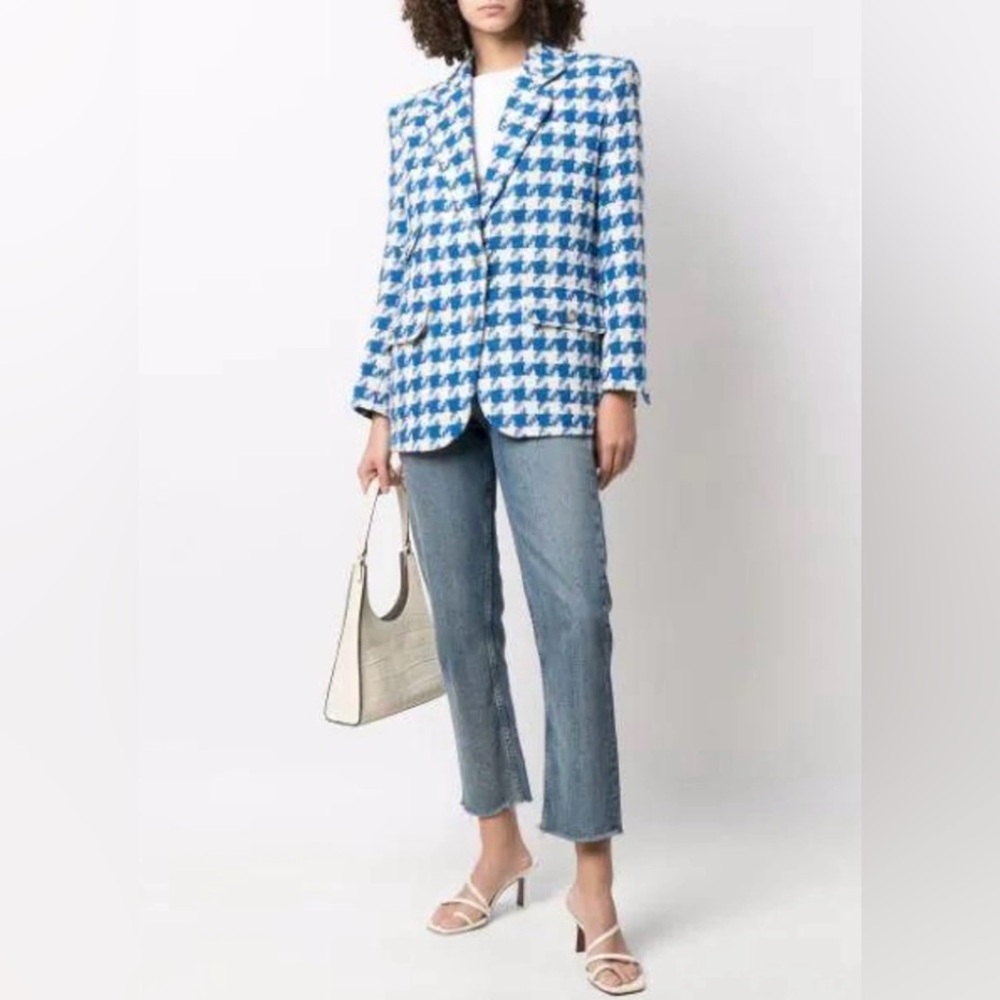 SANDRO FLORIANE SINGLE-BREASTED HOUNDSTOOTH
COTTON-BLEND WOMENS BLAZER IN BLUE - Picture 16 of 16